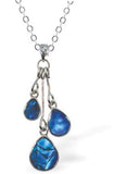 Paua Shell Triple Drop Necklace  Hypoallergenic: Rhodium Plated, Nickel, Lead and Cadmium Free Greeny Blue in colour, Crystal encrusted. 30mm in size See matching earrings P491 Delivered in a soft, black, velveteen pouch