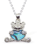 Paua Shell Teddy with Heart Necklace, Rhodium Plated