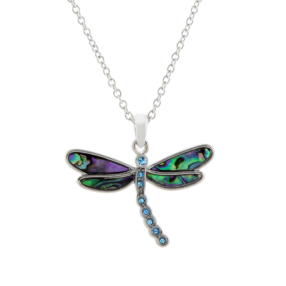 Paua Shell Ornate Dragonfly Necklace with crystals