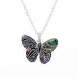 Natural Paua Shell Beautiful Butterfly Necklace, by Byzantium. Rhodium Plated and 25mm in size