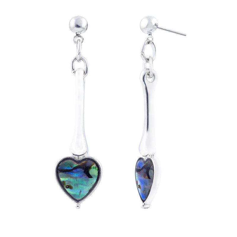 Paua Shell Long Heart Drop Earrings