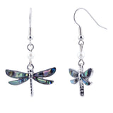 Paua Shell Dragonfly with Pearl Drop Earrings