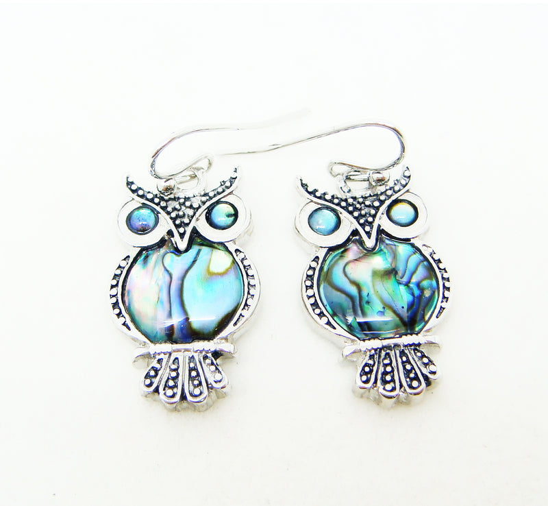 Paua Shell Owl Drop Earrings