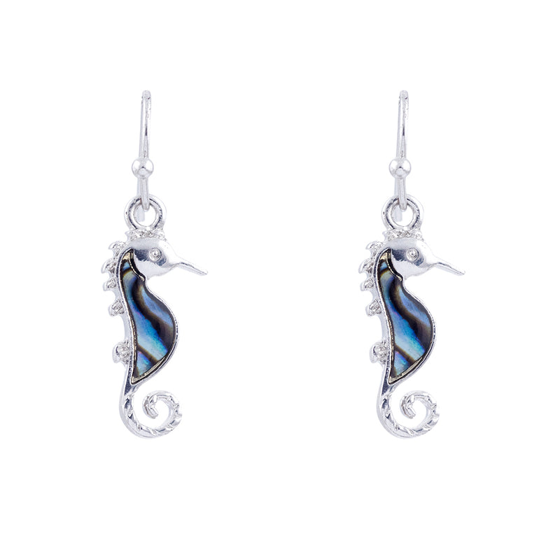 Paua Shell Sea Horse Drop Earrings