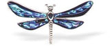 Paua Shell Dragonfly Brooch by Byzantium, 50mm in size, Rhodium Plated