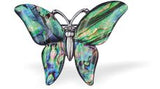 Paua Shell Butterfly Brooch by Byzantium, 50mm in size, Rhodium Plated