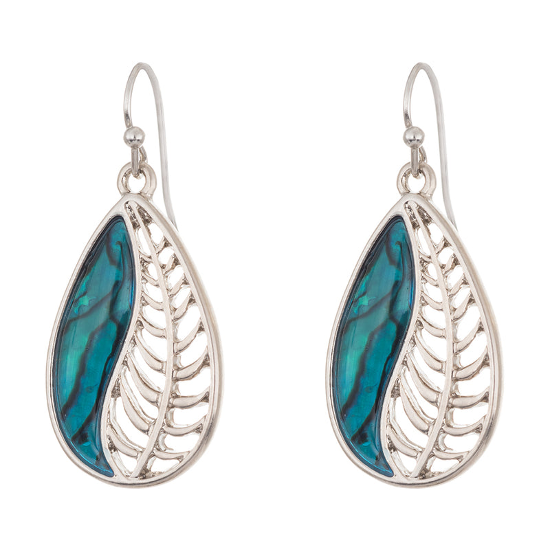 Natural Paua Shell from New Zealand Leafy Drop Earrings by Byzantium