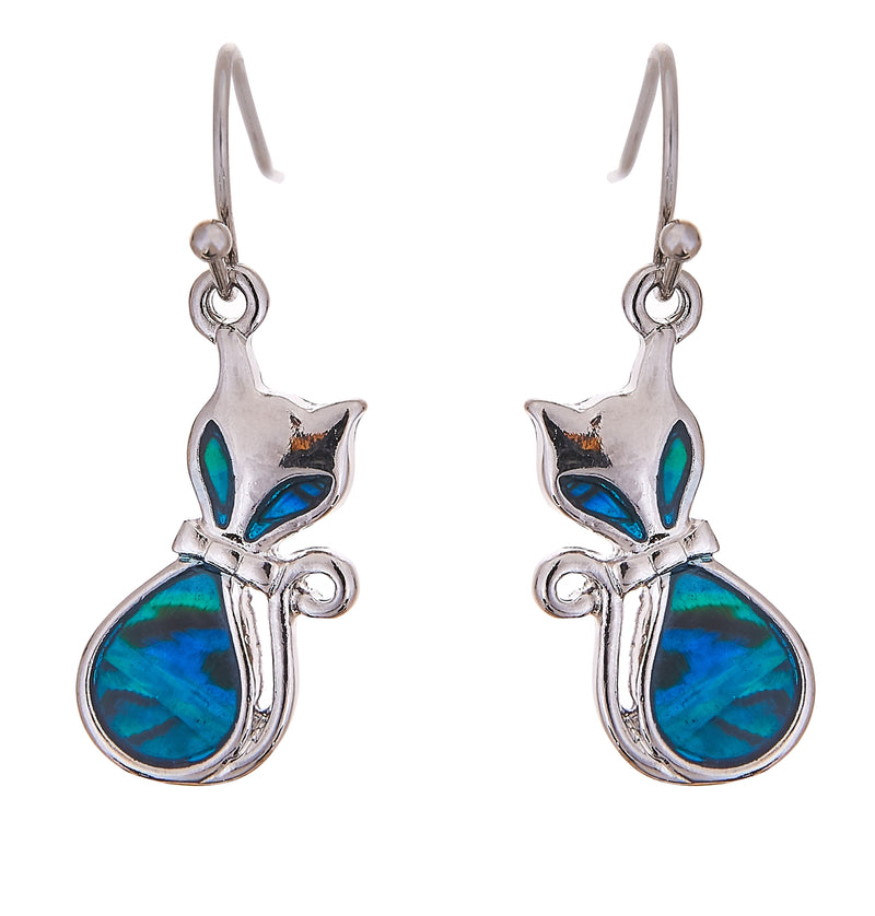 Natural Paua Shell from New Zealand Ocicat Kitty Earrings