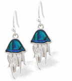 Paua Shell Jellyfish Drop Earrings, 18mm in size, Rhodium Plated
