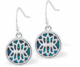 Paua Shell Encircled Lotus Blossom Drop Earrings, 12mm in size, Rhodium Plated