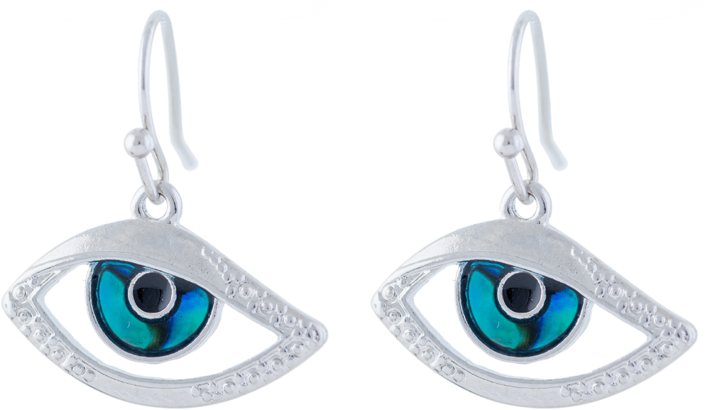 Paua Shell Crystal Encircled Blue Eyes Drop Earrings, Rhodium Plated