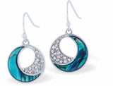 Paua Shell Crystal Encrusted Eclipse of the Moon Drop Earrings, Rhodium Plated