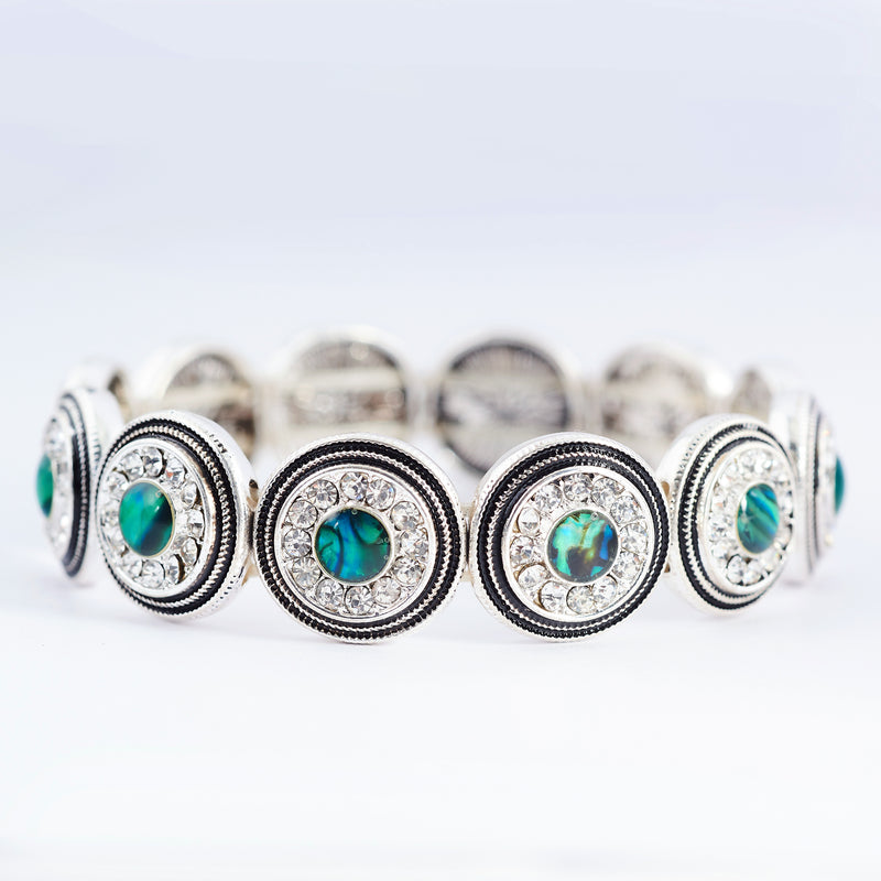 Paua Shell Harem Stretch Bracelet by Byzantium, Rhodium Plated