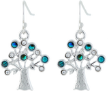 Paua Shell Dotted Tree of Life Drop Earrings, Rhodium Plated