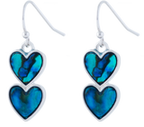 Paua Shell Double Heart Drop Earrings, Rhodium Plated