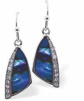 Paua Shell Crystal Encrusted Triangulette Drop Earrings, 20mm in size, Rhodium Plated