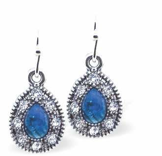 Paua Shell Crystal Encrusted Antique Pear Drop Earrings, 15mm in size, Rhodium Plated