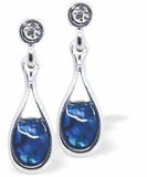 Paua Shell Dropet Drop Earrings with Crystal, Rhodium Plated