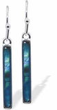 Natural Paua Shell Classic Long Baguette Style Drop Earrings, Rhodium Plated, 22mm in size