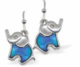 Paua Shell Cute Baby Elephant Drop Earrings, by Byzantium. Rhodium Plated, 14mm in size