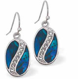 Paua Shell Sparkly Crystallized Oval Drop Earrings, by Byzantium. Rhodium Plated, 15mm in size