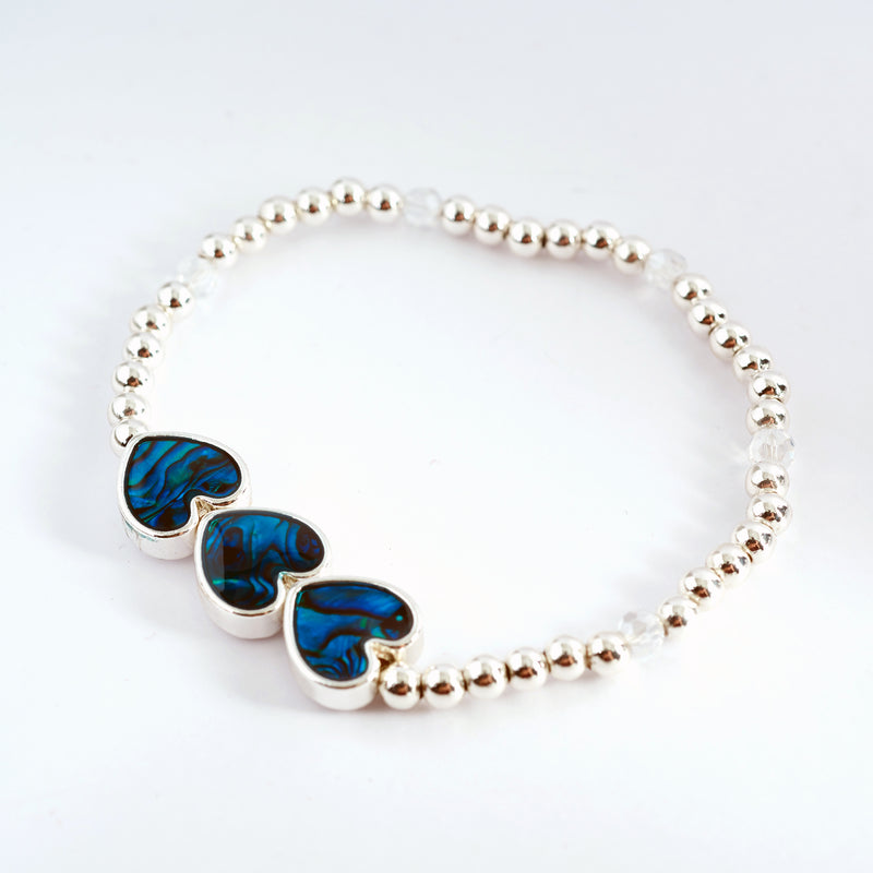 Paua Shell Triple Hearts Stretch Bracelet