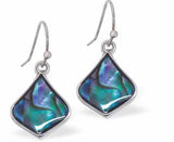 Paua Shell Pointed Rotund Oval Drop Earrings, by Byzantium. Rhodium Plated, 15mm in size