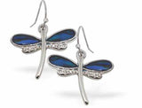 Paua Shell Crystallized Dragonfly in Flight Drop Earrings, by Byzantium. Rhodium Plated, 20mm in size