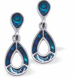 Paua Shell Hollow Droplets Drop Earrings, by Byzantium. Rhodium Plated,  22mm in size