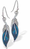 Paua Shell Floating Feather Drop Earrings, by Byzantium. Rhodium Plated,  15mm in size