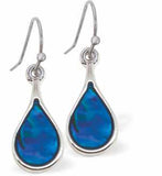 Paua Shell Raindrop Drop Earrings, by Byzantium. Rhodium Plated,  15mm in size
