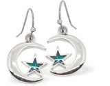 Paua Shell Moon & Star Drop Earrings, Rhodium Plated