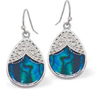 Paua Shell Ornate Teardrop Drop Earrings 18mm in size Rhodium Plated, hypoallergenic Nickel, Lead and Cadmium free See Matching Earrings P1432 Delivered in a soft, black, velveteen pouch