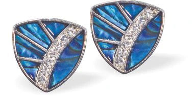 Paua Shell Ornate Triangle Drop Earrings 12mm in size Rhodium Plated, hypoallergenic Nickel, Lead and Cadmium free See Matching Earrings P1442 Delivered in a soft, black, velveteen pouch