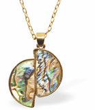 Paua Shell Double Semi-Circle Necklace, Rhodium Plated, Golden Chain and Frame