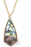 Paua Shell Elongated Necklace, Rhodium Plated, Golden Chain and Frame