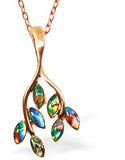 Paua Shell Leafy Willow Necklace, Rhodium Plated, Golden Chain and Frame