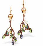 Leafy Willow Paua Shell Drop Earrings, Rhodium Plated, Golden Framed
