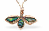 Bright Warm Rose Gold Paua Shell Encrusted Fluttering Bee Necklace by Byzantium.