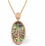 Rose Gold Coloured Paua Shell Embellished Oval Tree of Life Necklace