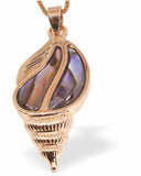 Bright Warm Rose Gold Coloured Paua Shell Embellished Conch Shell Necklace by Byzantium.