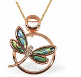 Rose Gold Coloured Paua Shell Embellished Encircled Dragonfly Necklace