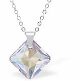 Austrian Crystal Special Cut Oblique Square Necklace in Clear Crystal Shimmer