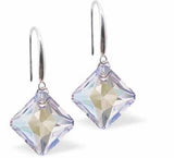 Austrian Crystal Multi Faceted Oblique Square Drop Earrings in Clear Crystal Shimmer