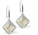 Austrian Crystal Multi Faceted Oblique Square Drop Earrings in Aurora Borealis