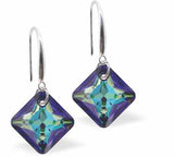 Austrian Crystal Multi Faceted Oblique Square Drop Earrings in Bermuda Blue