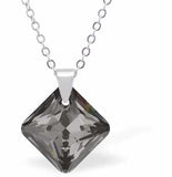 Austrian Crystal Multi Faceted Oblique Square Necklace in Silver Night Grey with a Choice of Chains