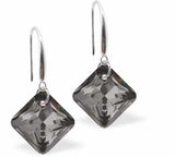 Austrian Crystal Multi Faceted Oblique Square Drop Earrings in Silver Night Grey