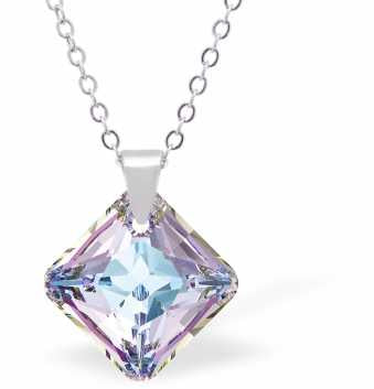 Austrian Crystal Cute Special Cut Oblique Square Necklace in Two Tone Vitrail Light with a Choice of Chains