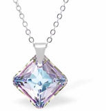 Austrian Crystal Cute Special Cut Oblique Square Necklace in Two Tone Vitrail Light with a Choice of Chains